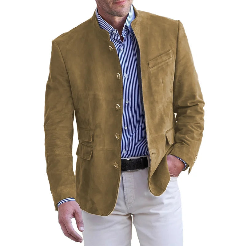 Men's vintage textured blazer in khaki