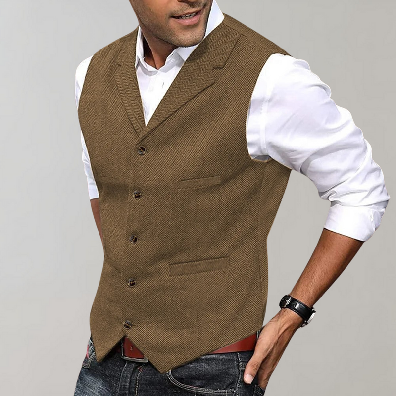 Men's vintage textured waistcoat in brown