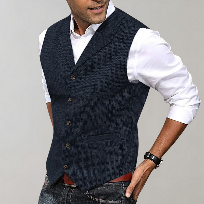 Men's vintage textured waistcoat in navy blue