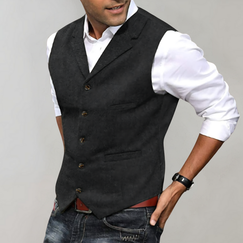 Men's vintage textured waistcoat in black
