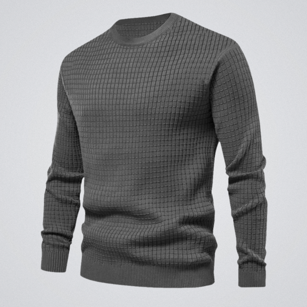 Men's grey waffle knit crew neck sweater