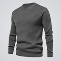 Men's grey waffle knit crew neck sweater