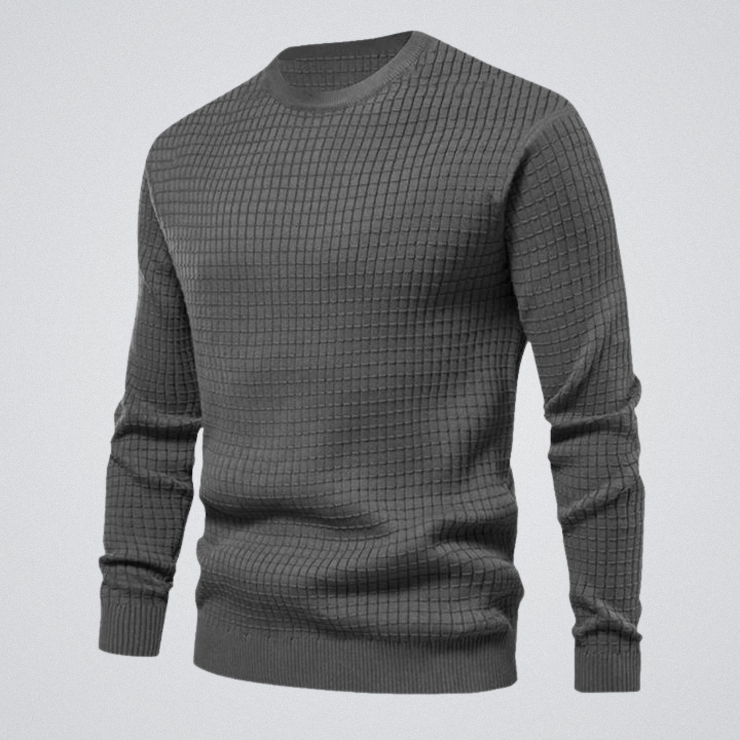 Men's grey waffle knit crew neck sweater