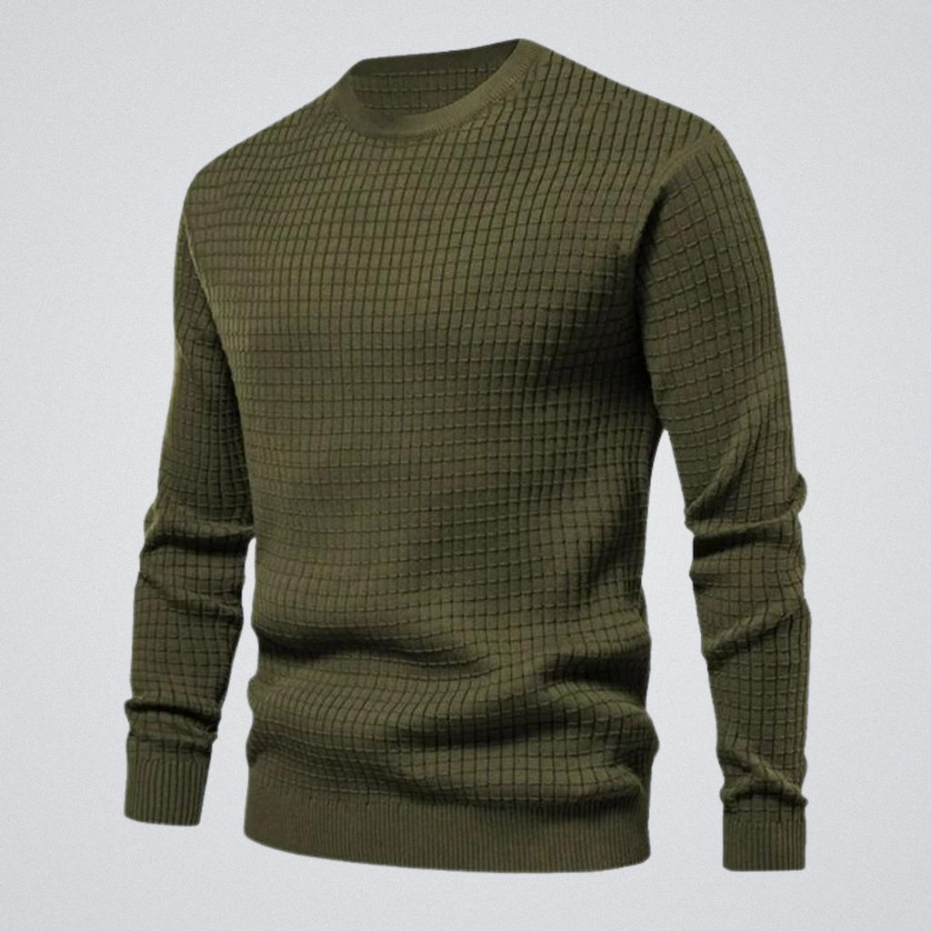 Men's olive green waffle knit sweater