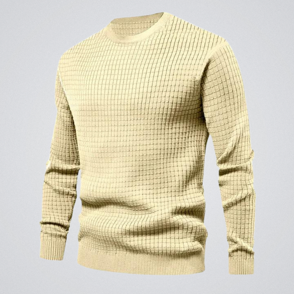 Men's light yellow waffle knit sweater