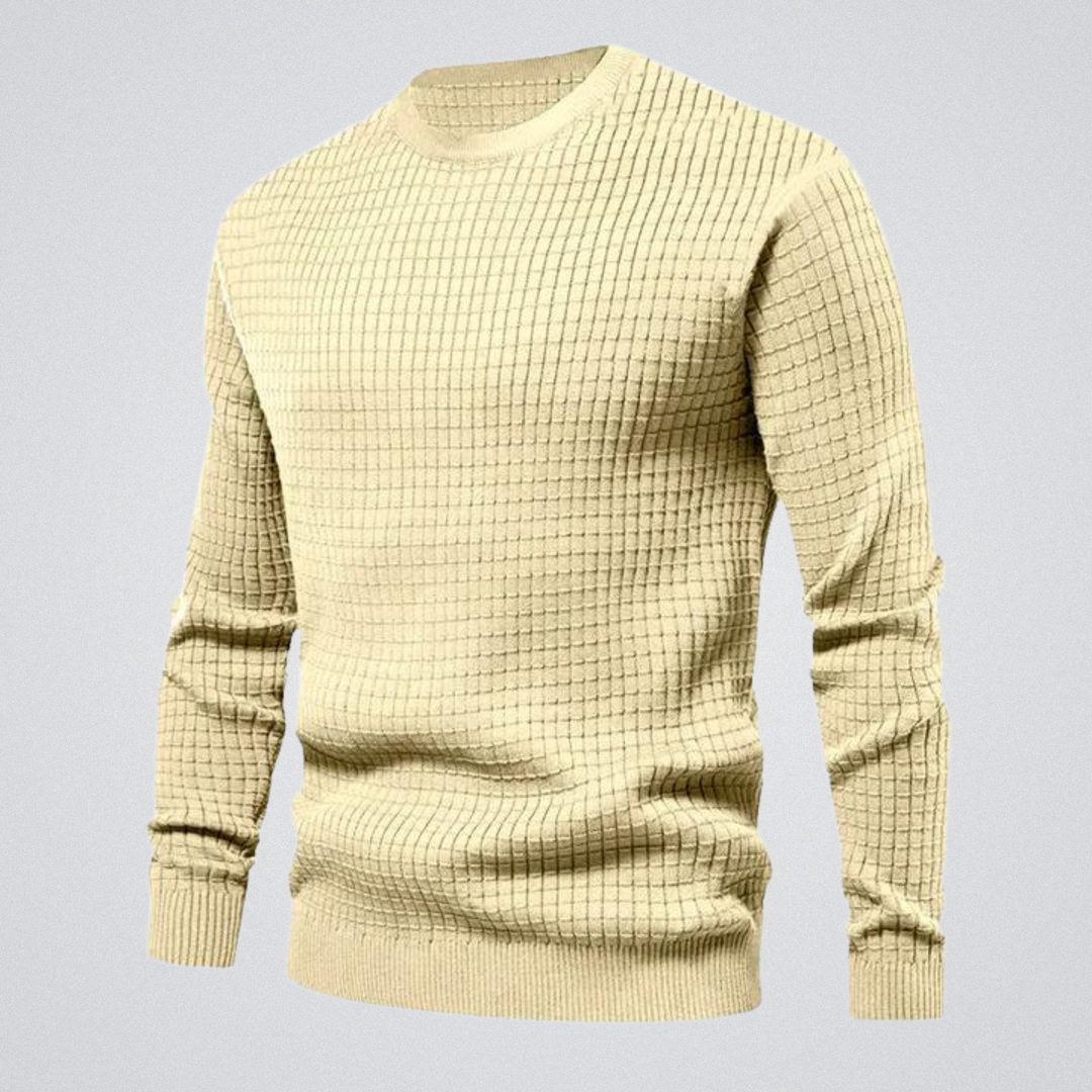 Men's light yellow waffle knit sweater