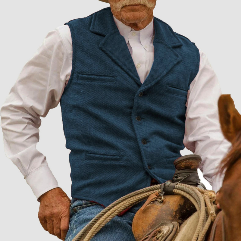Men's western-style textured waistcoat in blue