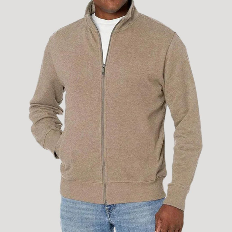 Men's zip-up jacket with stand collar in beige