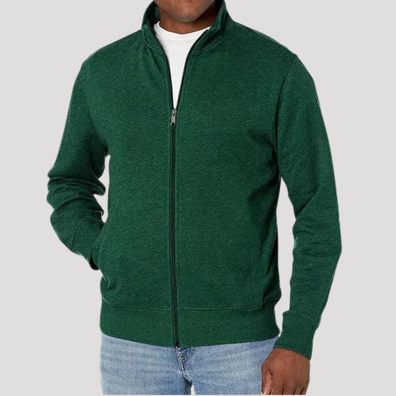 Men's zip-up jacket with stand collar in green