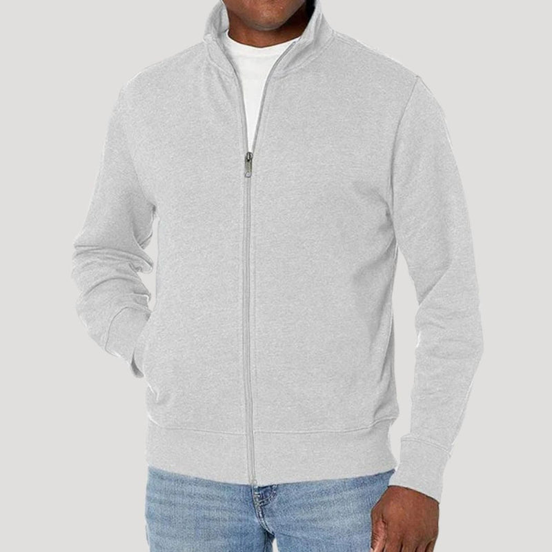 Men's zip-up jacket with stand collar in light grey