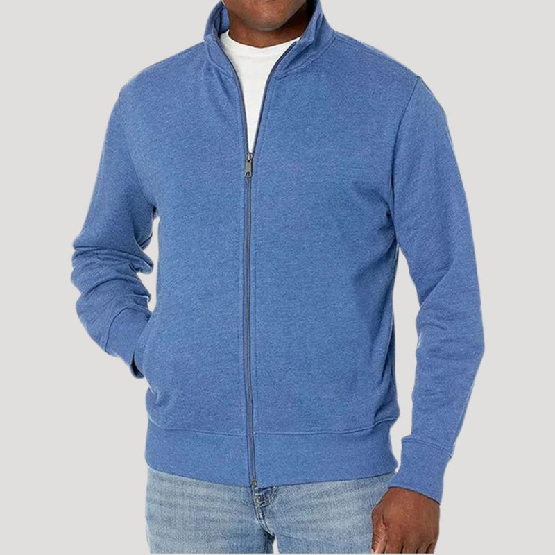 Men's zip-up jacket with stand collar in light blue