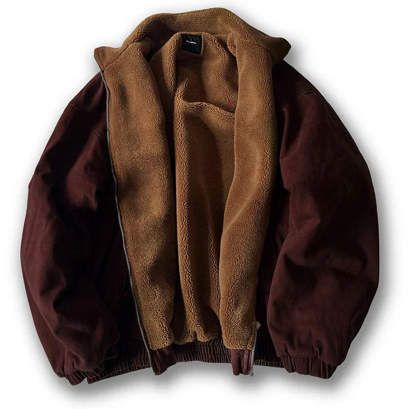 Men's zip-up winter jacket with stand collar in red