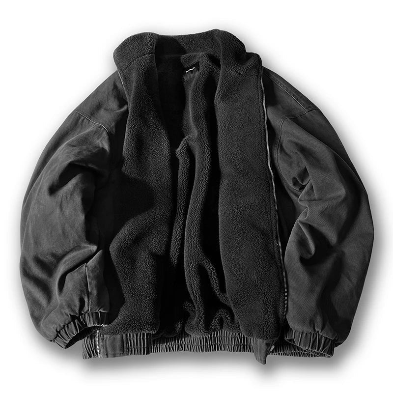 Men's zip-up winter jacket with stand collar in grey