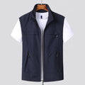 Men's zip vest with stand collar in navy blue