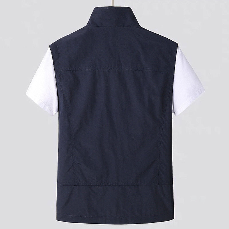 Men's navy blue zip vest – back view
