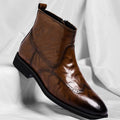 Brown men's brogue ankle boot with side zip – side view