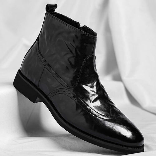 Black men's brogue ankle boot with side zip