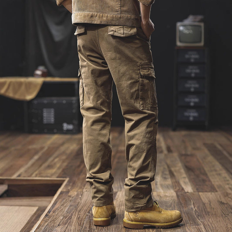 Brown cargo trousers on model – front view