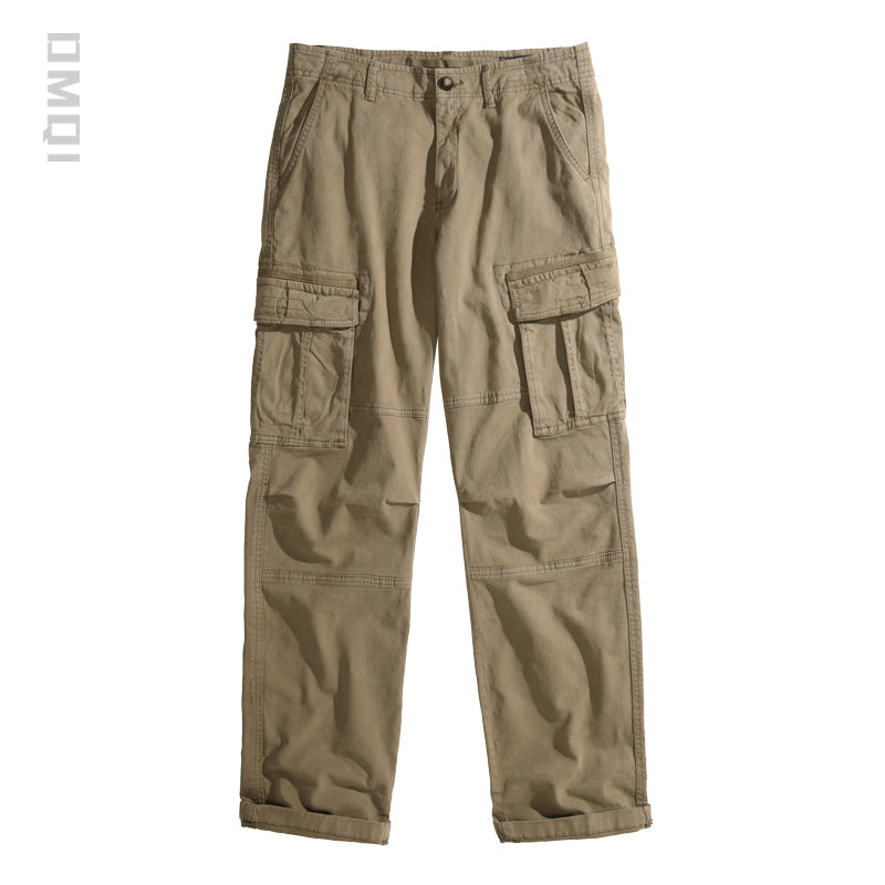 Brown men's cargo trousers – flat front view