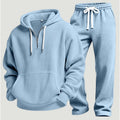 Sky blue men's hoodie and joggers set – flat view