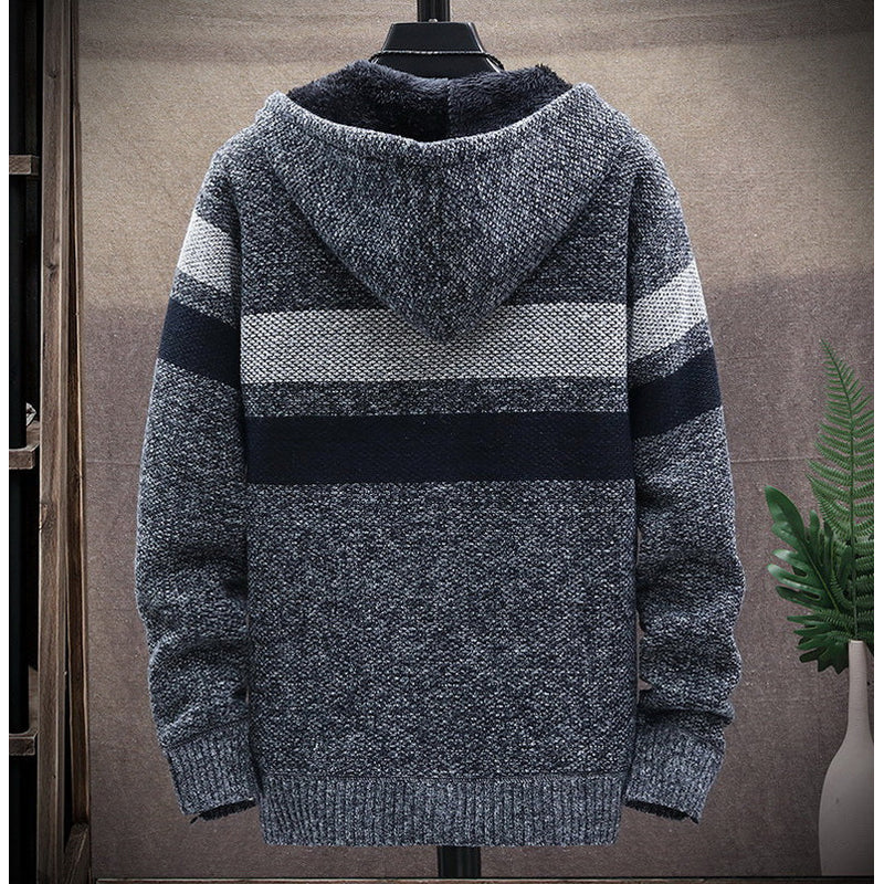 Dark grey hooded knit cardigan – back view