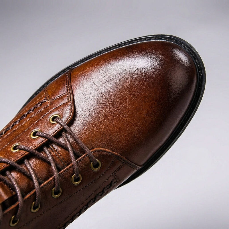 Close-up of brown boot toe