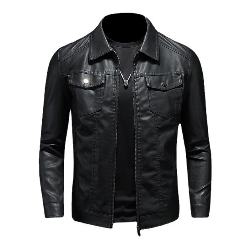 Black men's leather-look jacket with full zip – front view