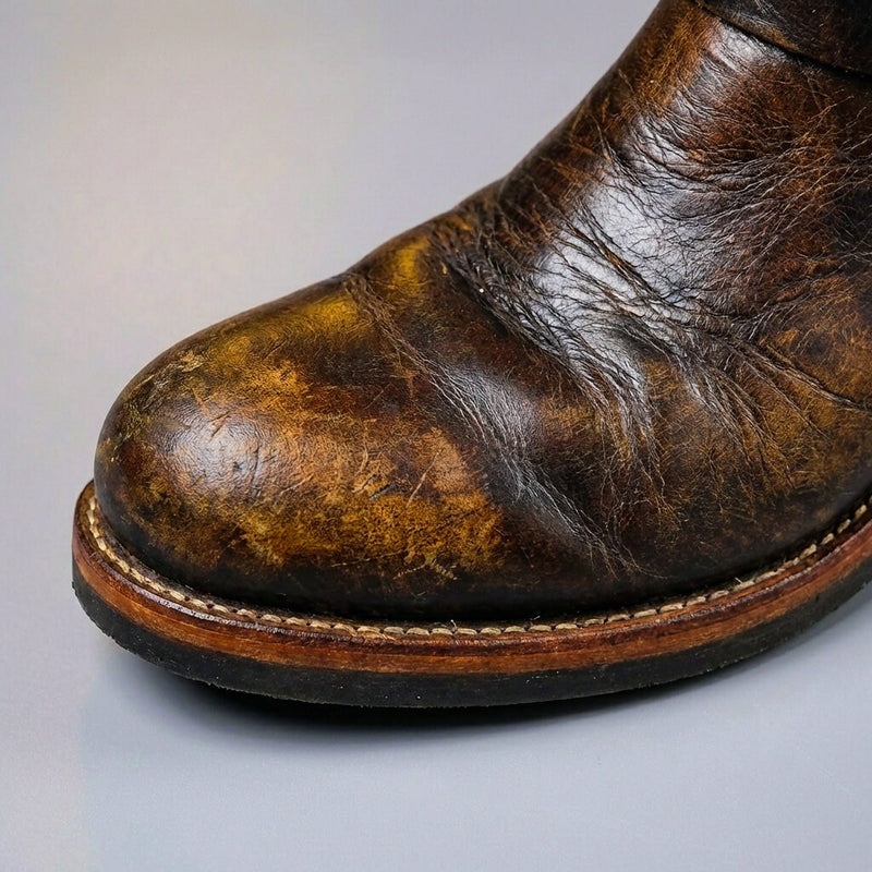 Close-up of dark brown engineer boot toe