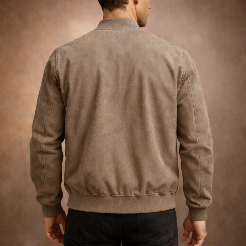 Beige suede-look bomber jacket – back view