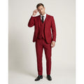 Man in red three-piece suit with single-breasted jacket