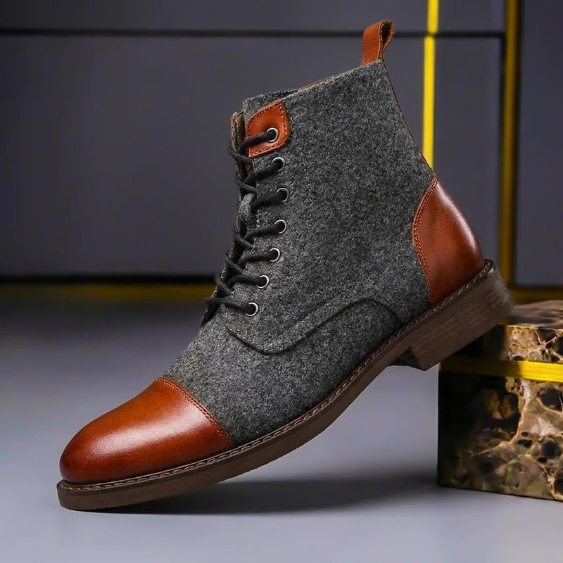 Men's two-tone lace-up boot in grey and brown