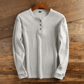 Light grey men's waffle knit Henley shirt – front view