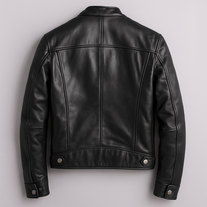 Black men's biker jacket – back view