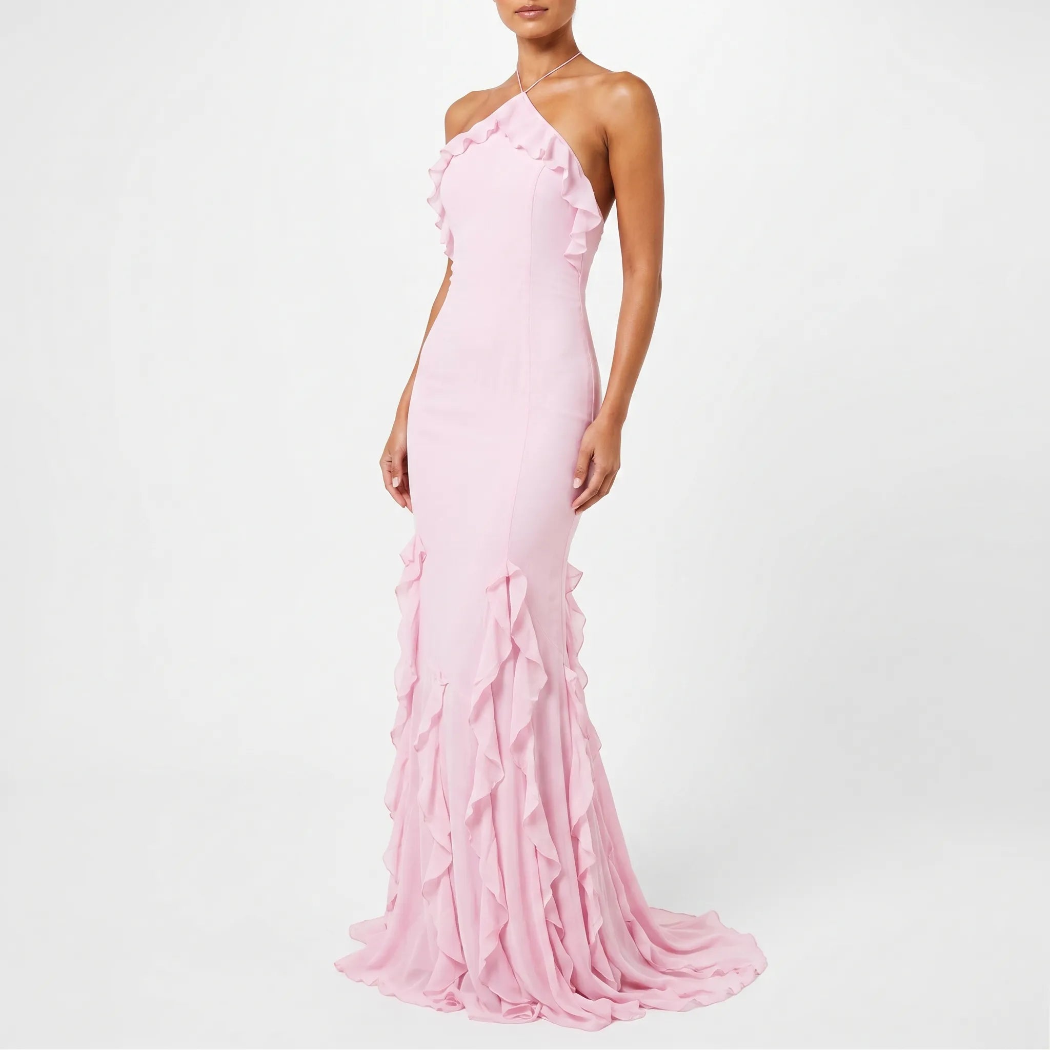 Rosalina - Halter Neck Pink Maxi Dress