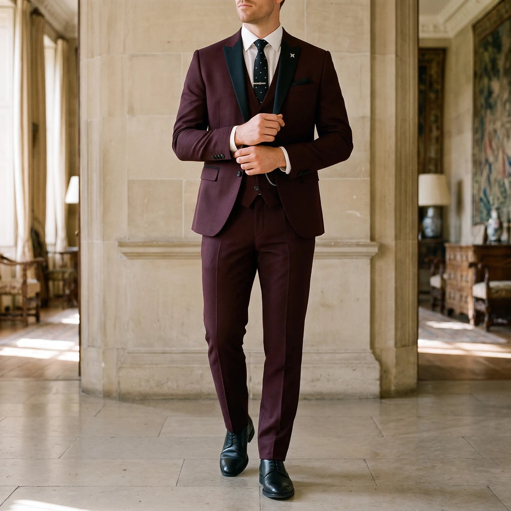 VittorioSuit - Burgundy Tailored Men's Three-Piece Suit