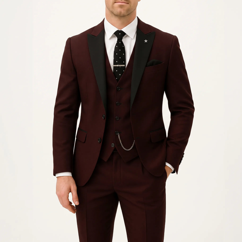 VittorioSuit - Burgundy Tailored Men's Three-Piece Suit