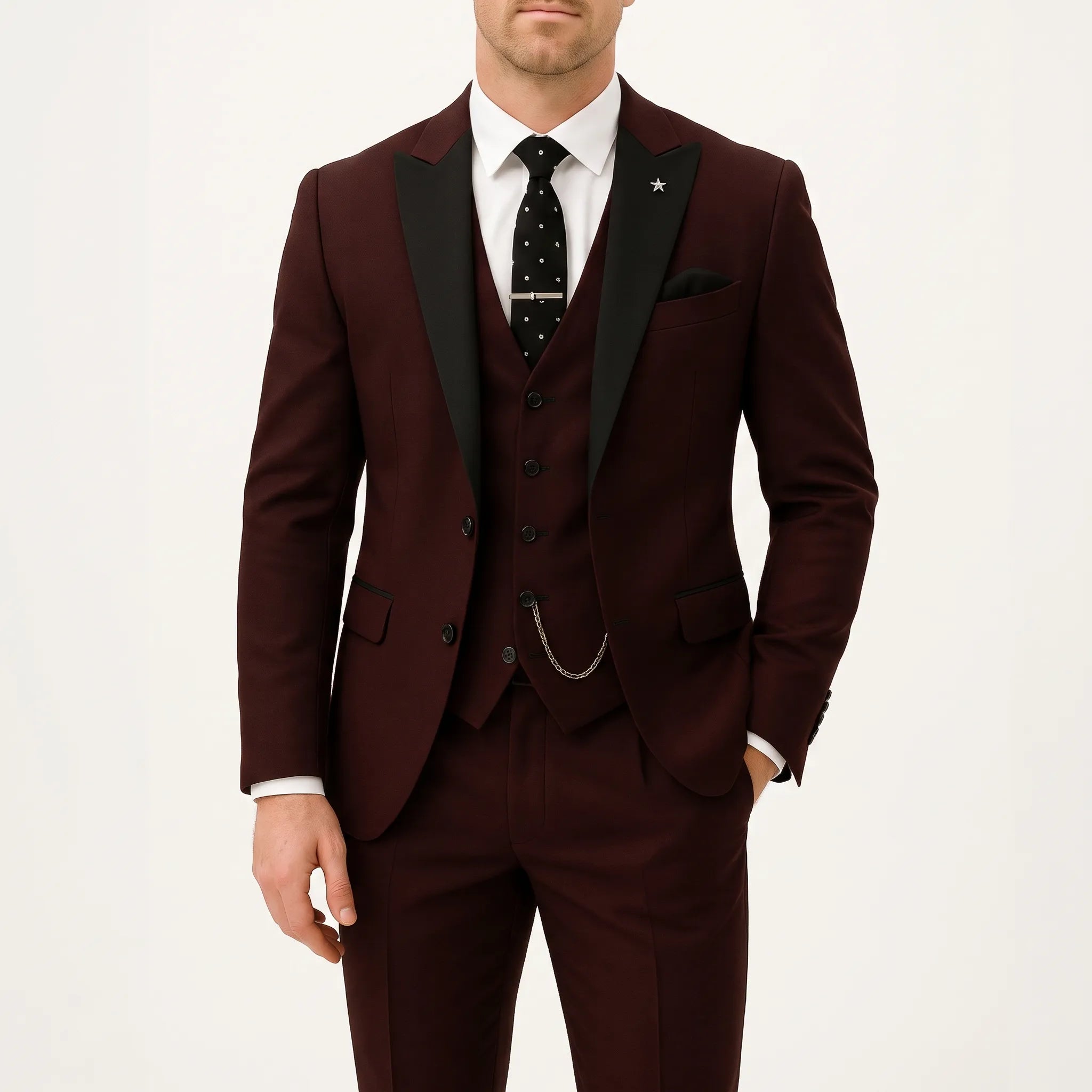 VittorioSuit - Burgundy Tailored Men's Three-Piece Suit