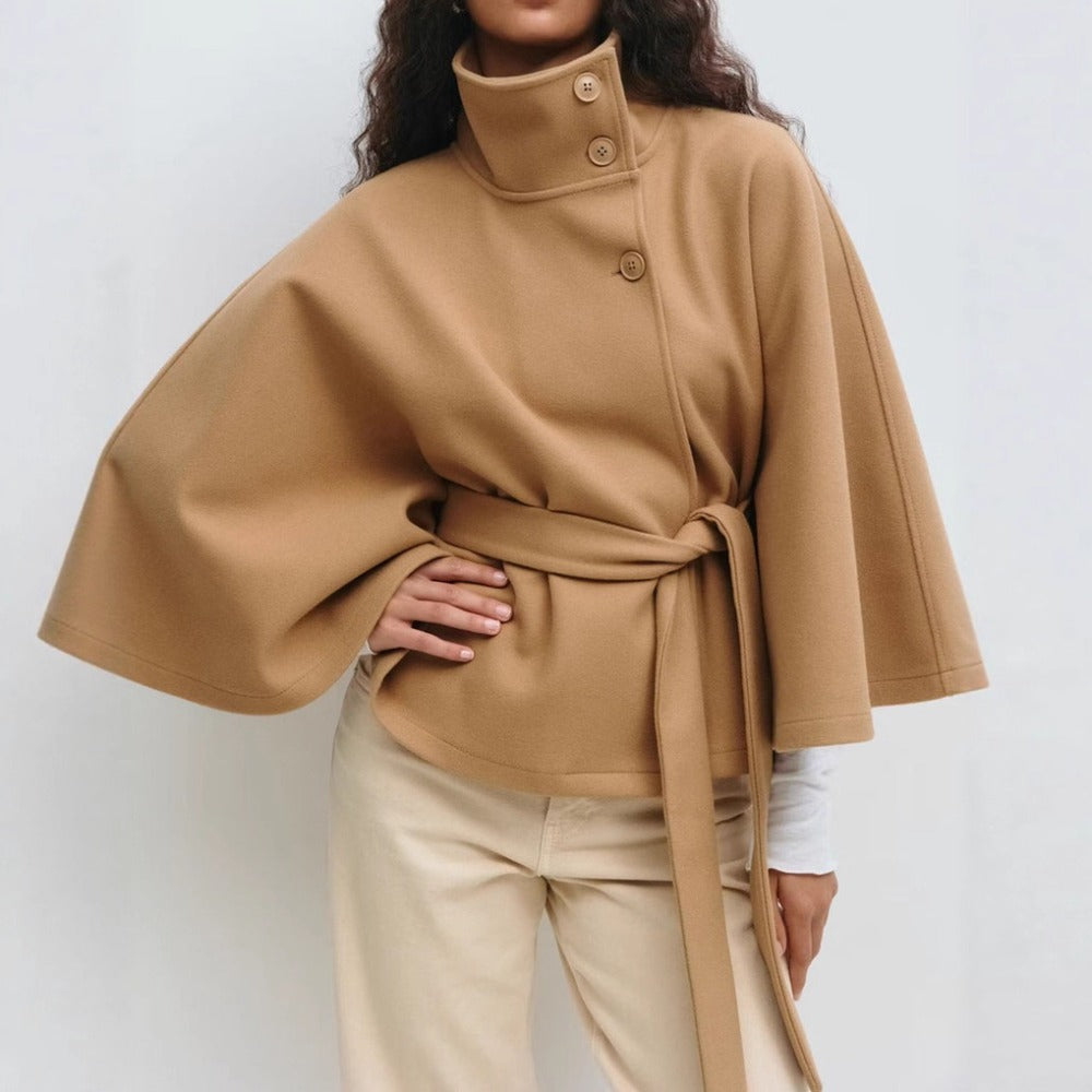 Women's Belted Cape Coat for Autumn Winter Wear