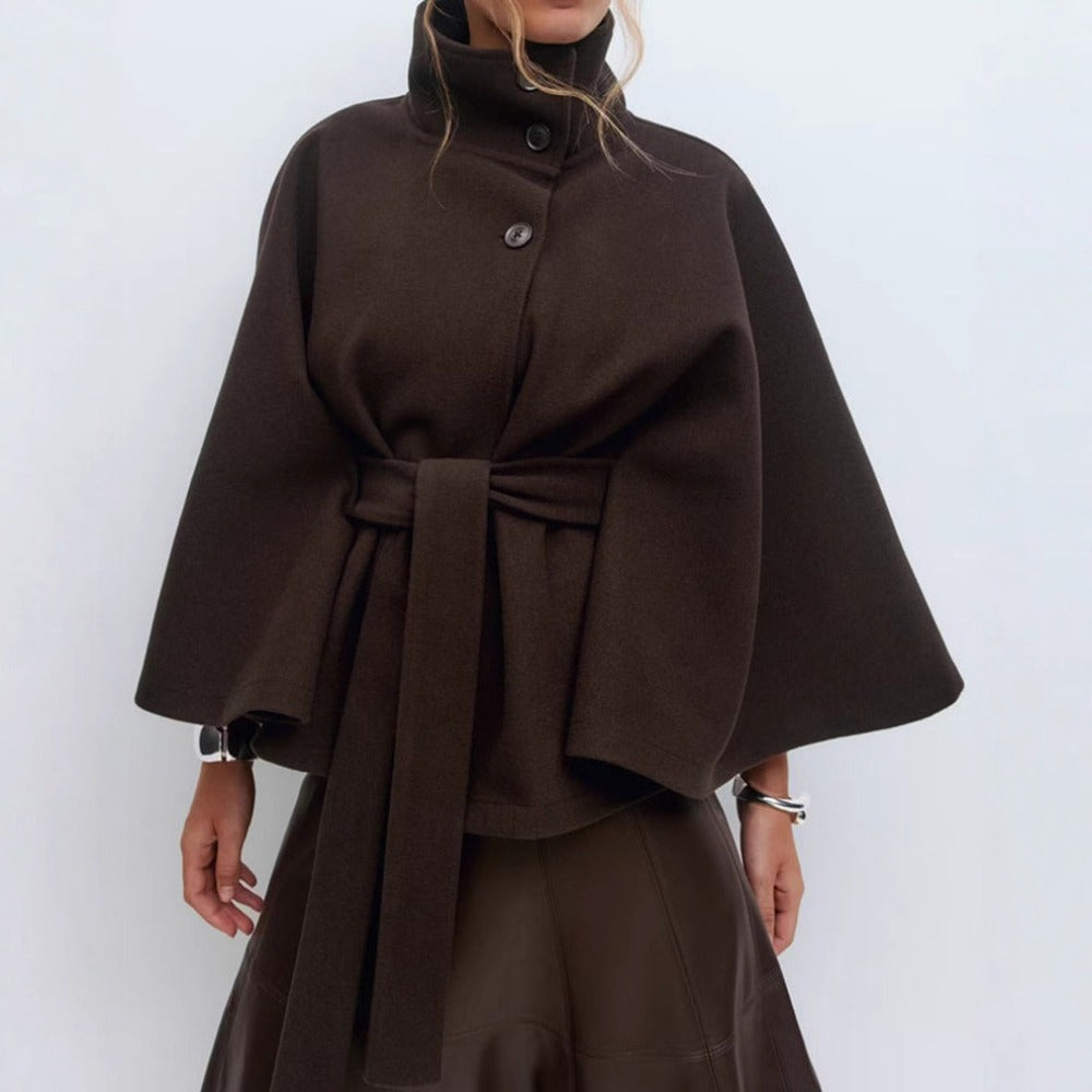 Women's Belted Cape Coat for Autumn Winter Wear