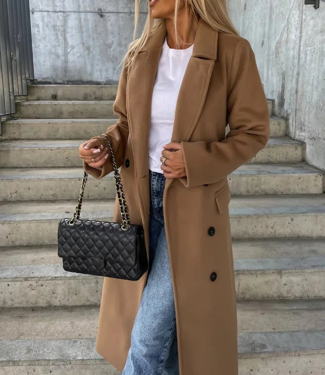 Women's Belted Long Trench Coat for Autumn Winter