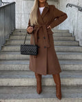 Women's Belted Long Trench Coat for Autumn Winter