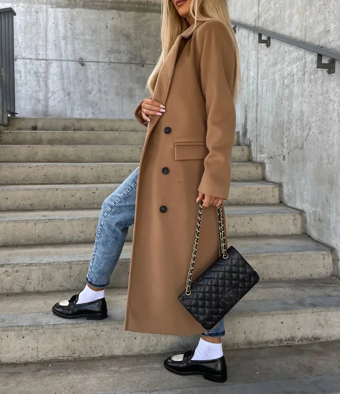Women's Belted Long Trench Coat for Autumn Winter