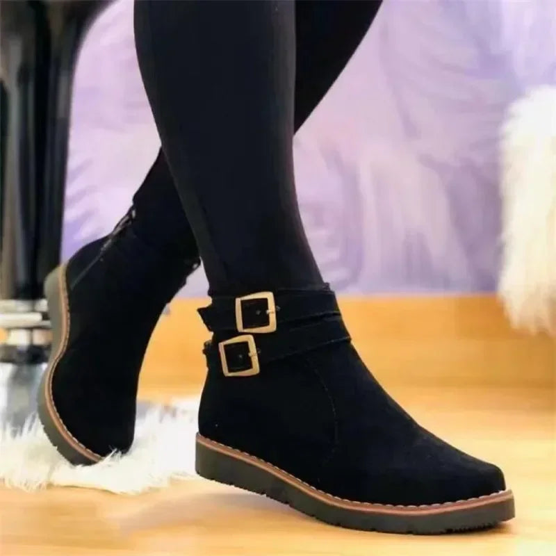 Women's Buckle Ankle Boots for Autumn Winter Wear