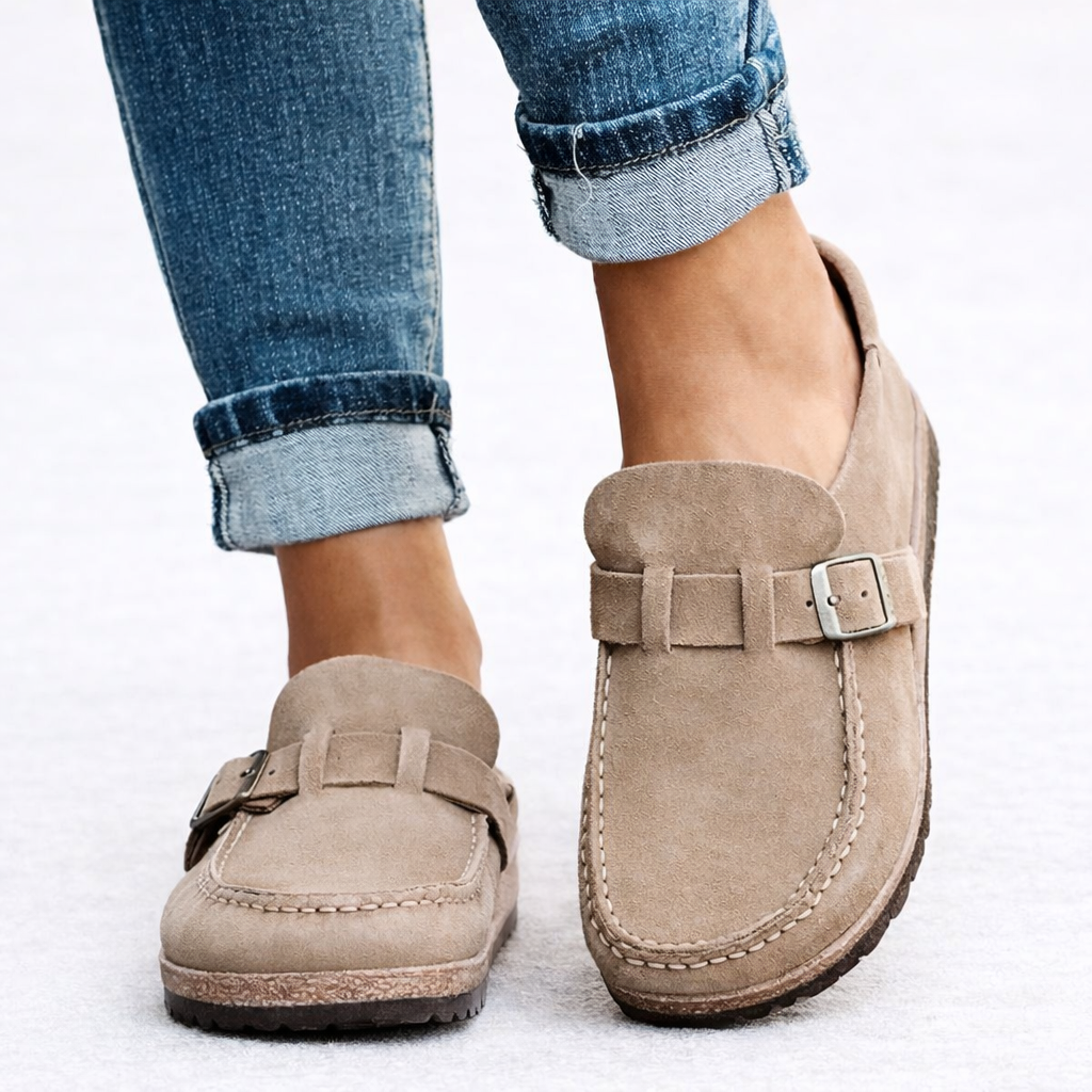 Women's Buckle Loafers with Moc Toe Slip-On Style