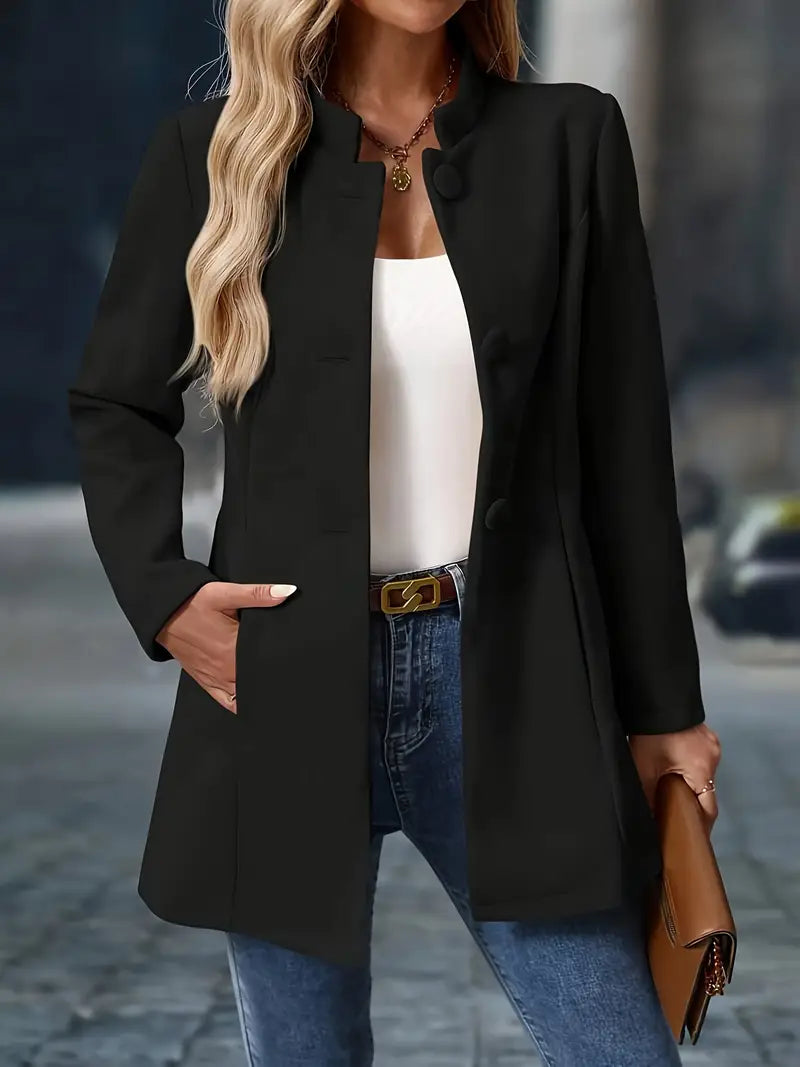 Women's Button Front Long Blazer for Autumn Winter
