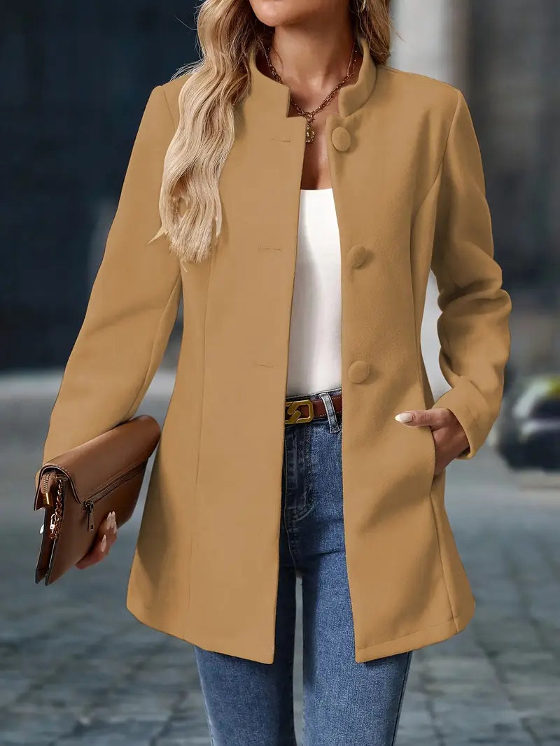 Women's Button Front Long Blazer for Autumn Winter