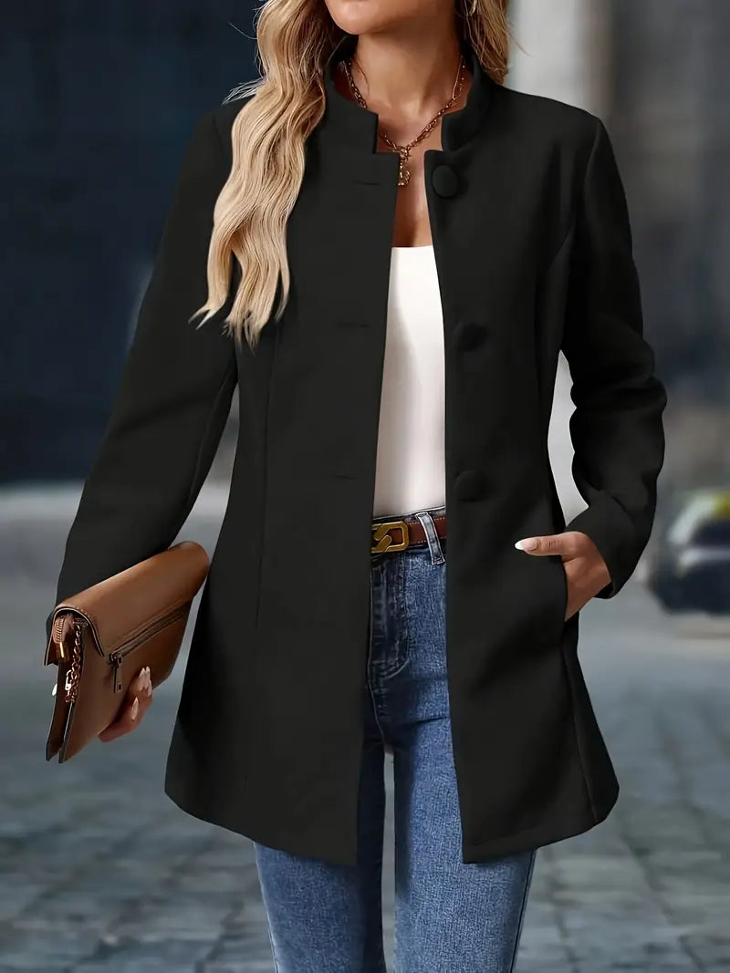 Women's Button Front Long Blazer for Autumn Winter