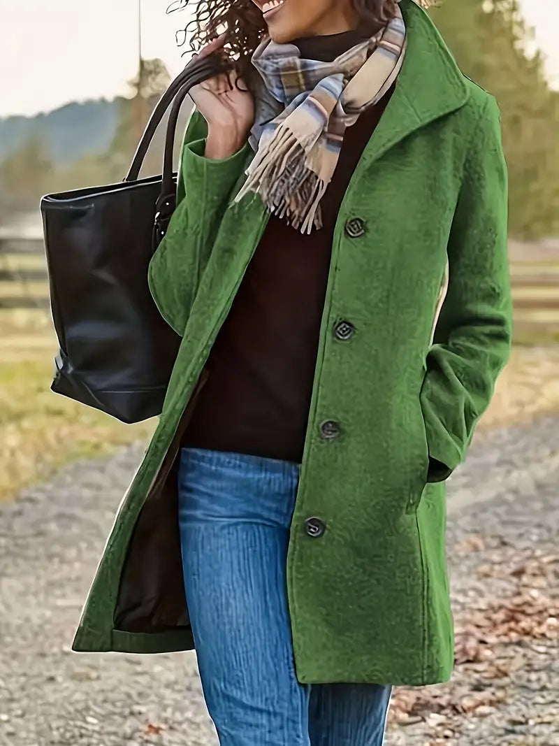 Women's Button Front Long Coat for Autumn Winter