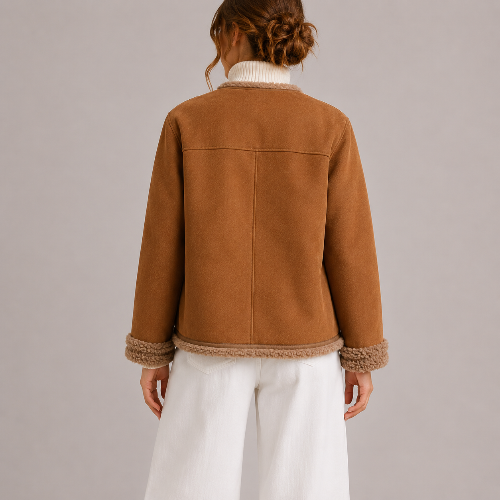 Women's Button Front Trimmed Jacket for Winter Wear