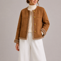 Women's Button Front Trimmed Jacket for Winter Wear